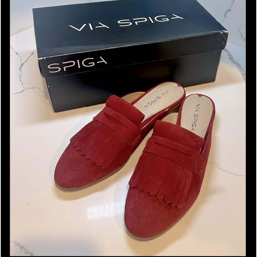 NIB-Via Spiga “ANDI” Mules-POPPY RED, WMNS US 7, EU 37- Perfect Valentines Shoe!